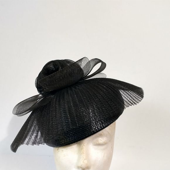 No Brand Accessories - Black Church Hat w/Mesh Flower Design on Top (OS)